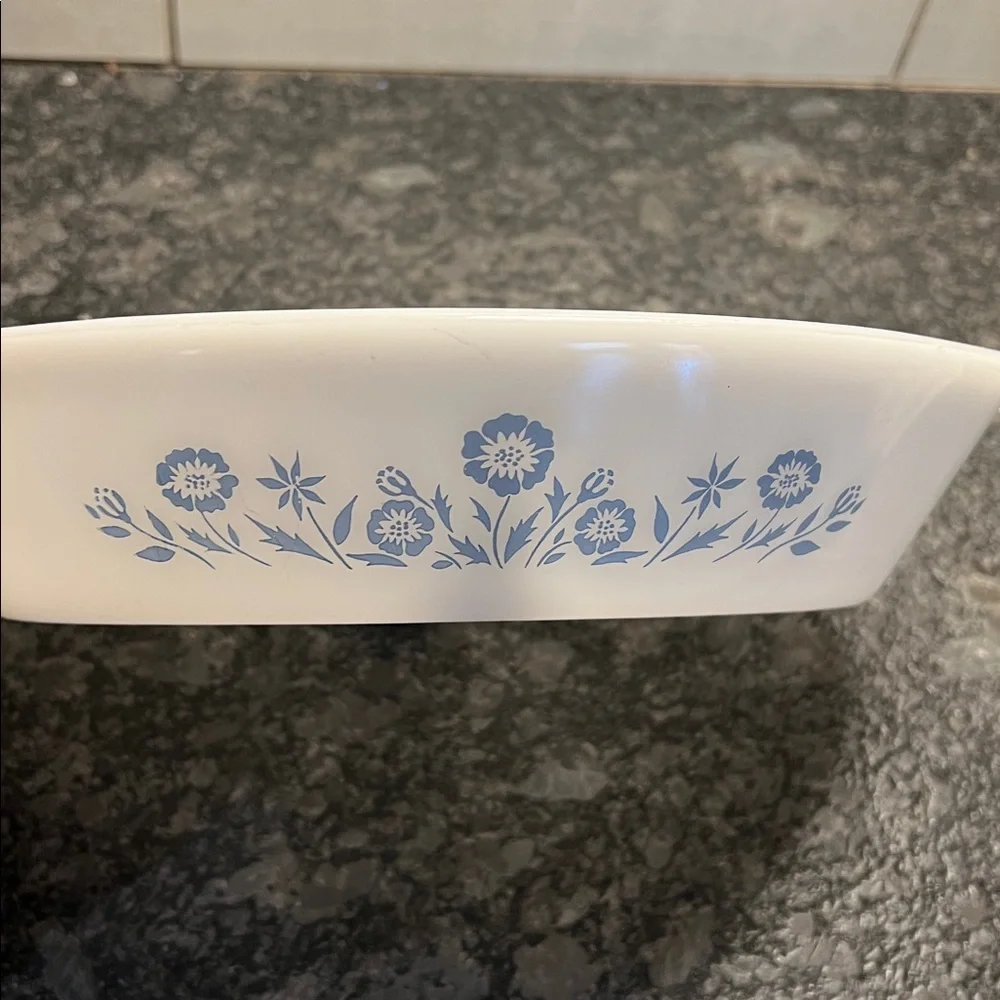 12x8.5 Vintage White and Blue Floral Divided  Baking Dish. Glasbake